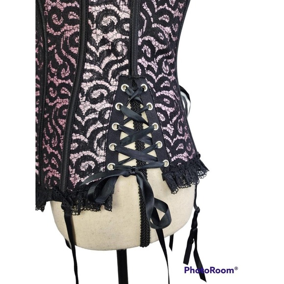 Dreamgirl Corset Strapless Pink Satin Lace Overlay Front Closure Size 34 - Picture 4 of 9